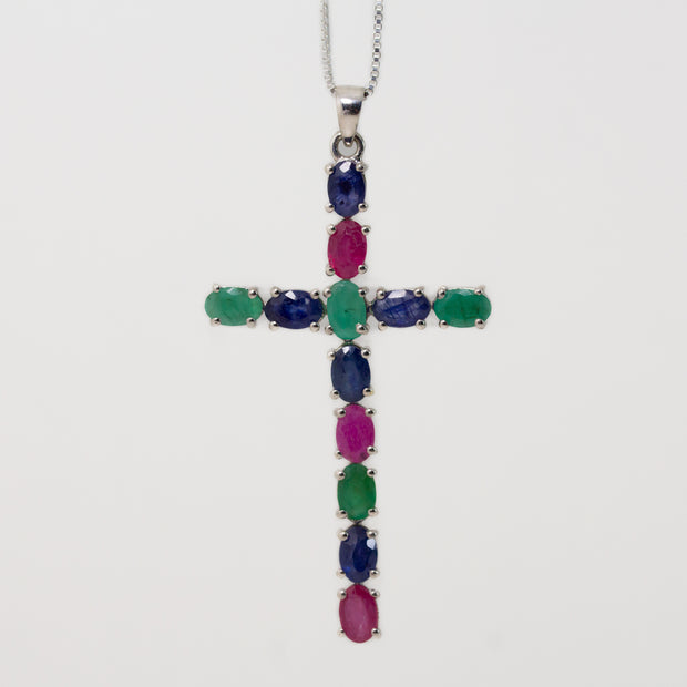 Multi Gemstone Cross  Pendant