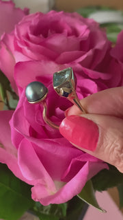 Jolie Pearl and Aquamarine Ring