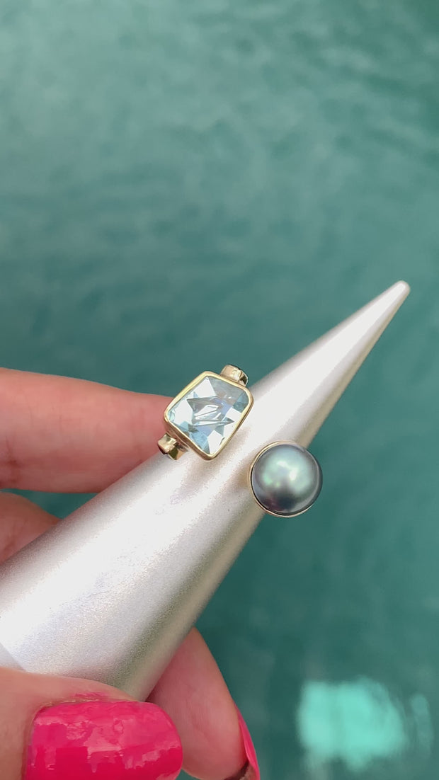 Jolie Pearl and Aquamarine Ring