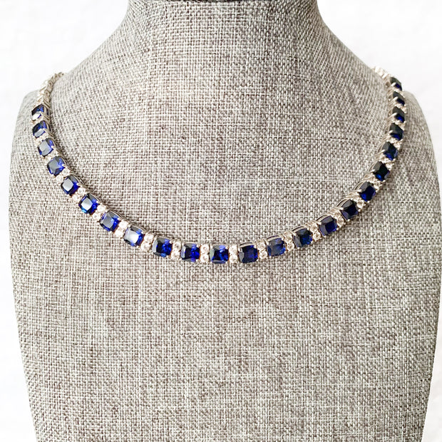 Blue and White Sapphire Tennis Necklace